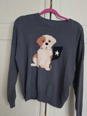 Hollister Gray Knit Dog Sweater Womens medium